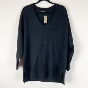 J. Crew Wool Alpaca Tunic Sweater Womens XS Black V Neck Stretch Knit Oversized‎